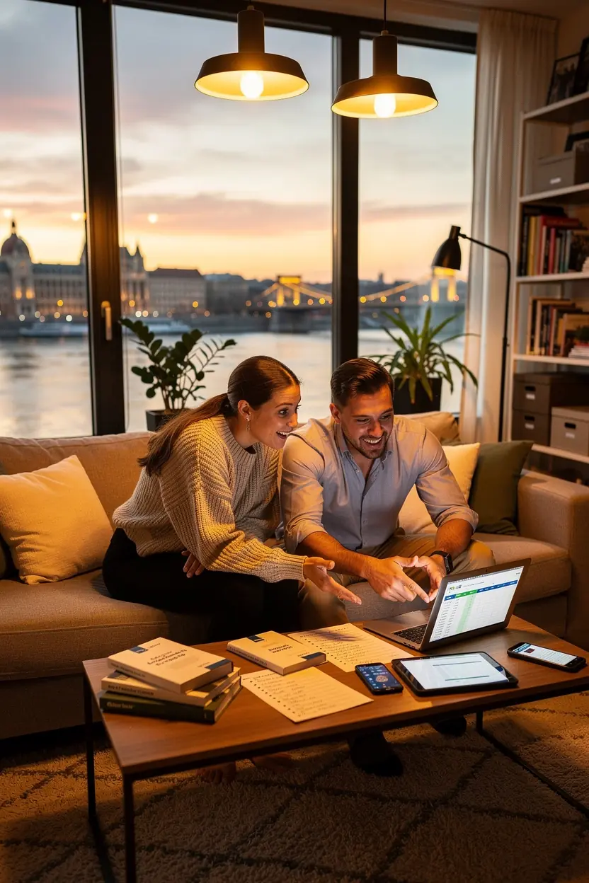 Családi pénzügyi tervezés grafikus ábrázolása a célok eléréséhez.